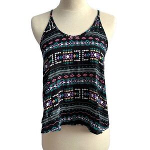 Lush Tribal Print Black Multicolored Tank Top Size Small